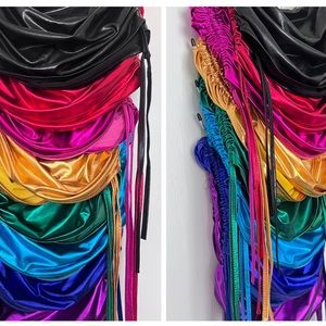 Shiny, metallic, sexy, scrunch, ruched, mini skirt